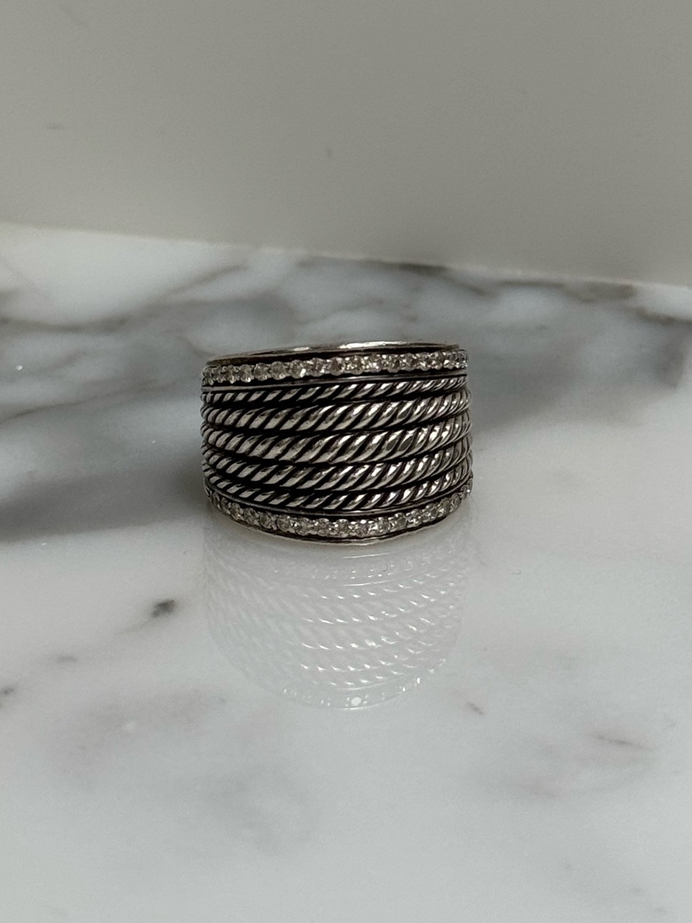 David Yurman Sterling Silver Wheaton Diamond Cable Classics Band Ring